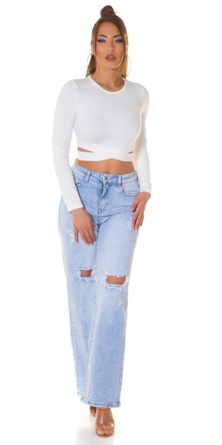 Crop Top with Cut Outs and long sleeves White